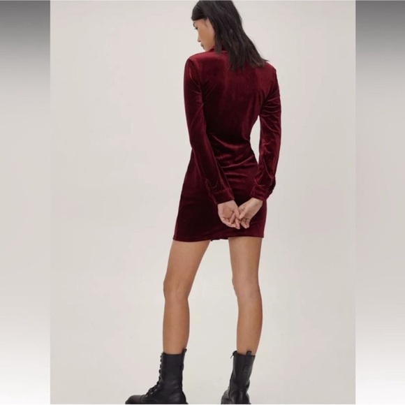 HOUSE OF HARLOW 1960 RED VELVET RUCHED FRONT DRESS DARK ROMANTIC WIMSIGOTH - Picture 2 of 14